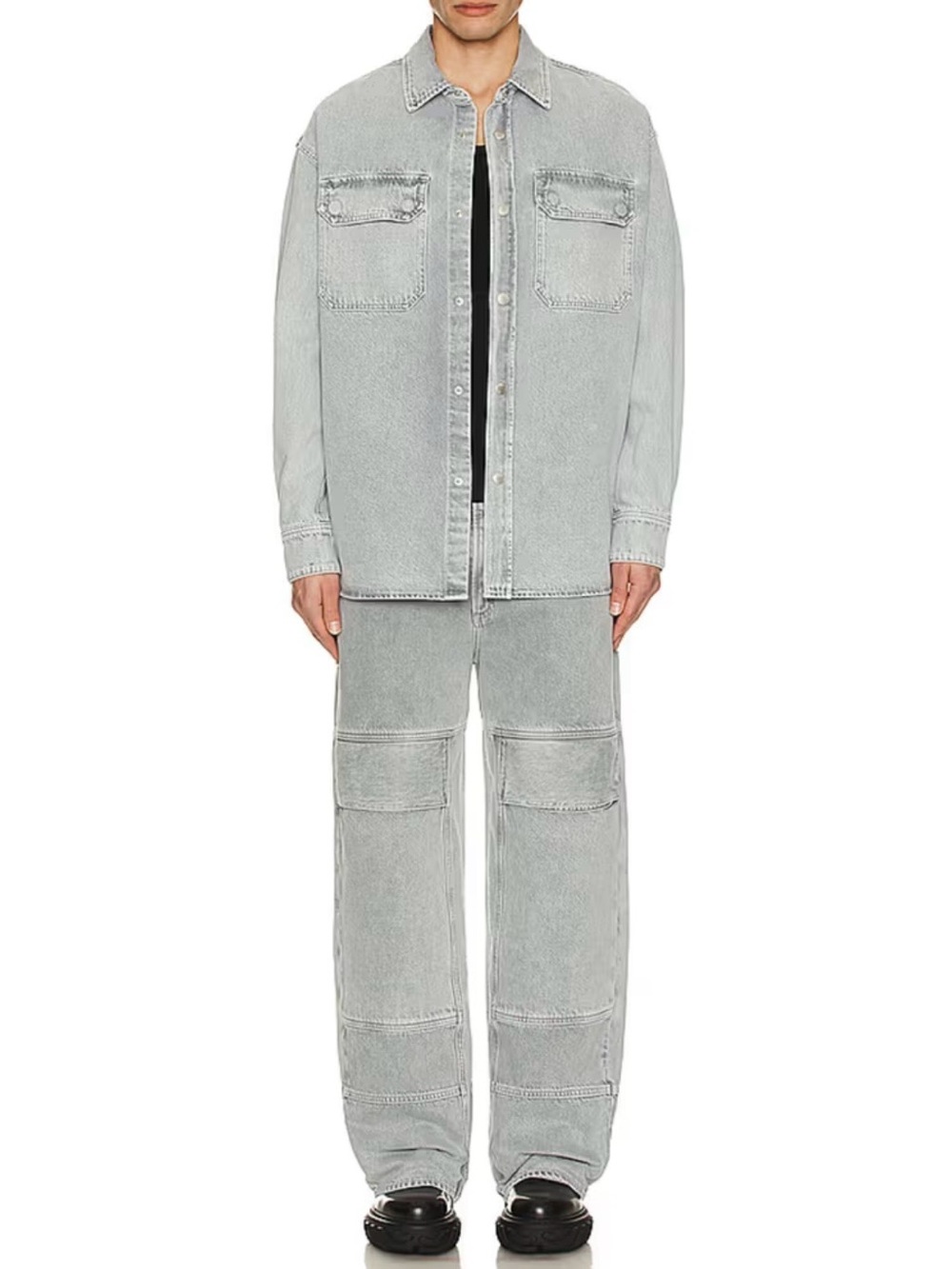 Agolde Men's Light Gray Relaxed Cargo Jeans
